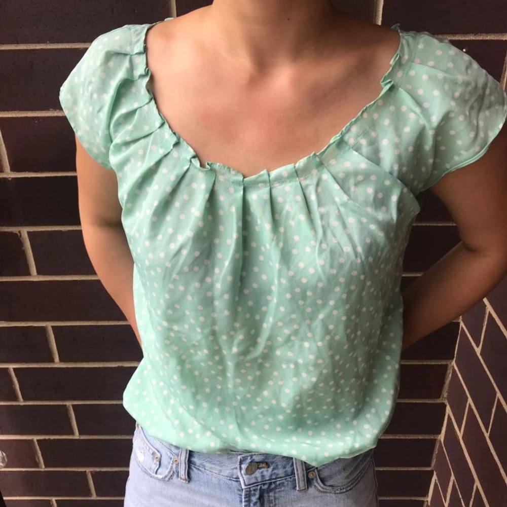 Polka Dots Ruffle Top Short Sleeve Shirt